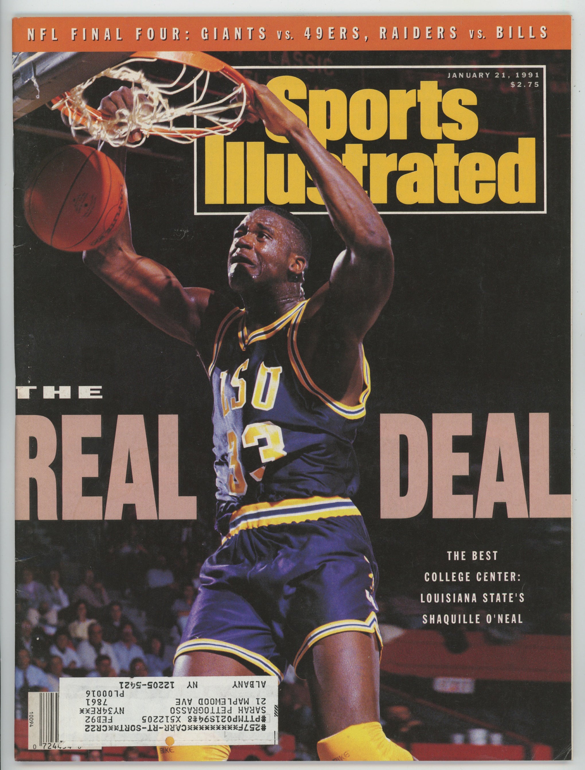 Shaquille O'Neal LSU "REAL DEAL" The Best College Center 1/21/91 Sports Illustrated ML