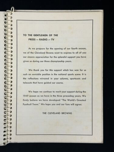 1949 Cleveland Browns AAFC Football Press Radio & TV Media Guide