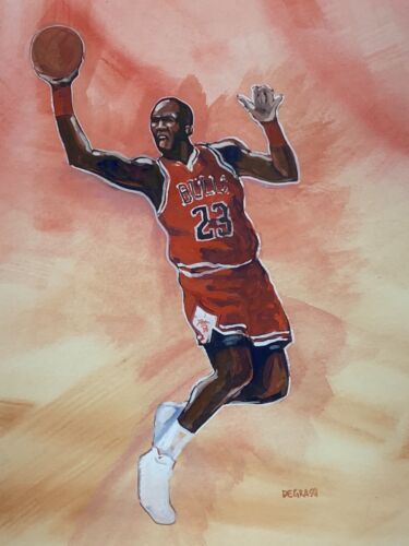 c. 1992 Michael Jordan Chicago Bulls Original Framed 7x9” Artwork by Degra