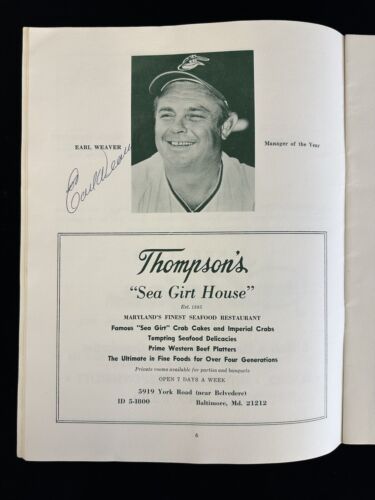 1972 Maryland Baseball Banquet MULTI SIGNED Program 5 sigs w/ RARE Batboy Auto.