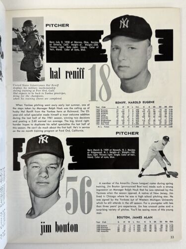 1962 New York Yankees Official Baseball Yearbook (May 7 roster date) - VG+