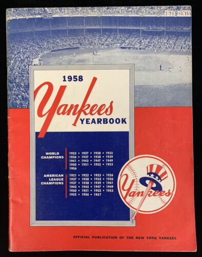 1958 New York Yankees Official Yearbook (4/10 roster) - back cover piece missing