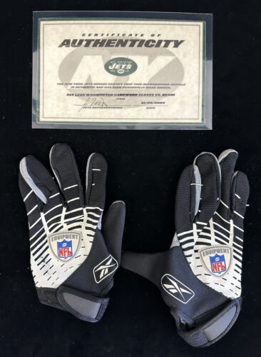 c. 2006 Leon Washington NY Jets RB #29 NFL Game Used Reebok Football Gloves