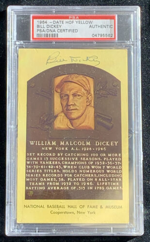 Bill Dickey New York Yankees SIGNED Yellow Hall of Fame Plaque Postcard PSA DNA