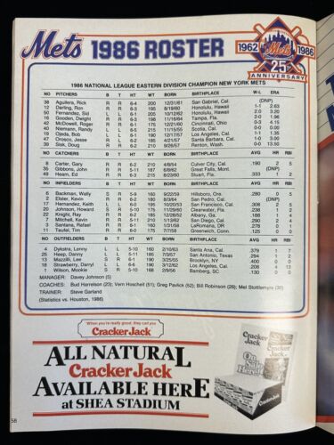 1986 New York Mets NLCS Program vs Houston Astros - Unscored - EX