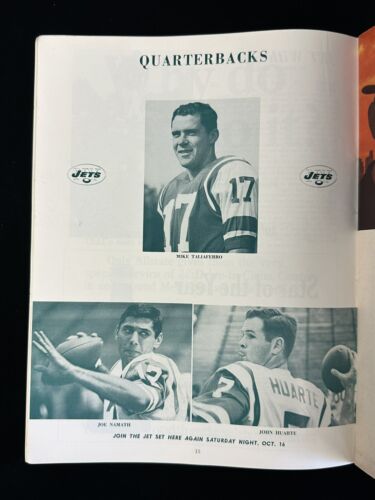 Sept. 18, 1965 NY Jets AFL Football Program Joe Namath 1st Game & 1st TD Pass