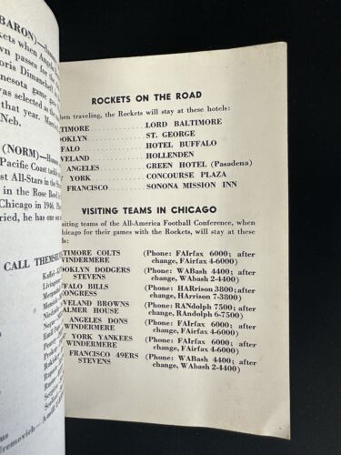 1948 Chicago Rockets AAFC Football Press & Radio Information Book Media Guide