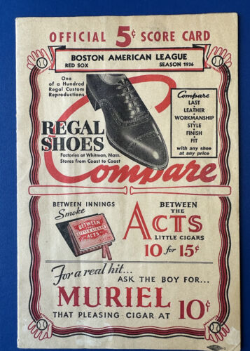 1936 Boston Red Sox Baseball Program vs Washington Senators w/ Foxx & Moe Berg