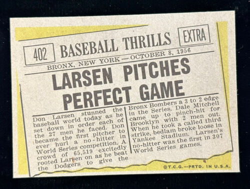 1961 Topps Don Larsen Yankees Signed / Autographed Perfect Game Card #402 NM