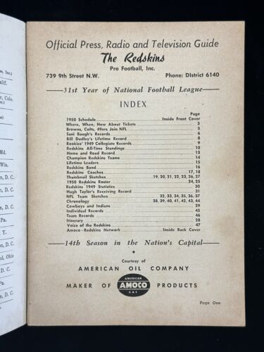 1950 Washington Redskins NFL Football Press Radio & TV Media Guide