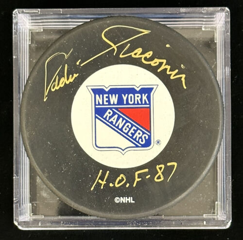 Eddie Giacomin HOF 87 New York Rangers Goalie SIGNED Hockey Puck w/ Hologram