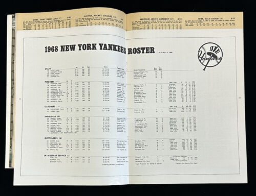 1968 New York Yankees Official Baseball Yearbook Roster of April 4 EX loose page