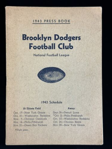 1943 Brooklyn Dodgers NFL Football Press & Radio Media Guide Book RARE!