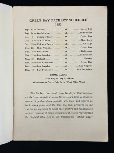 1950 Green Bay Packers NFL Football Press & Radio Media Guide EX