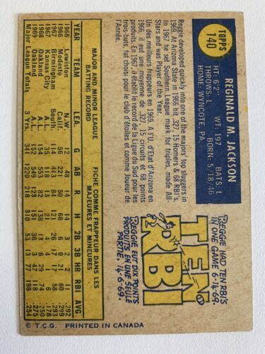 1970 O-Pee-Chee Baseball Card #140 Reggie Jackson VG-EX