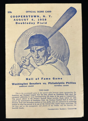 Aug. 4, 1958 Cooperstown Hall of Fame Game Baseball Program Senators vs Phillies