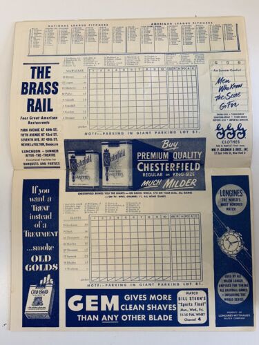 1953 Baseball Program Milwaukee Braves @ New York Giants VGEX