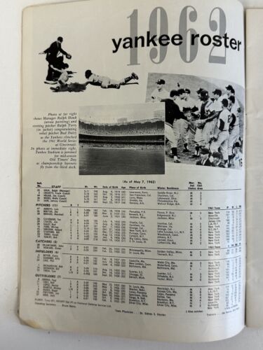 1962 New York Yankees Official Baseball Yearbook (May 7 roster date) - VG+