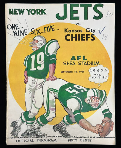 Sept. 18, 1965 NY Jets AFL Football Program Joe Namath 1st Game & 1st TD Pass