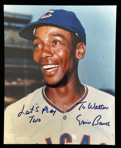 Ernie Banks Chicago Cubs To Walter Let’s Play Two SIGNED 8x10 Color Photo holog.