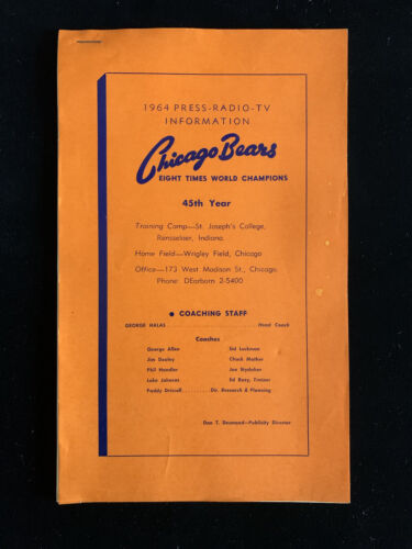 1964 NFL Football Chicago Bear Press /  Radio / TV / Media Guide EX-MT