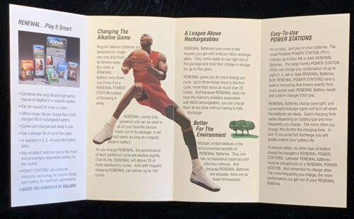 1995 Rayovac Batteries Michael Jordan 3.5x7” Advertising Color Foldout Pamphlet