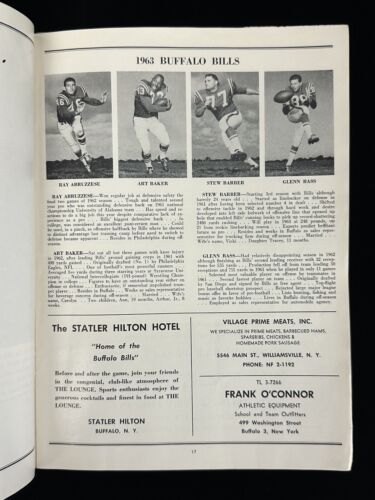 August 24, 1963 Buffalo Bills AFL Football Program vs Boston Patriots - VG