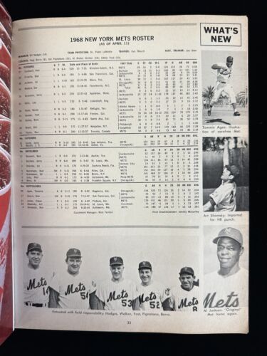 1968 New York Mets Official Baseball Yearbook - Roster as of 4/11 VG-EX+