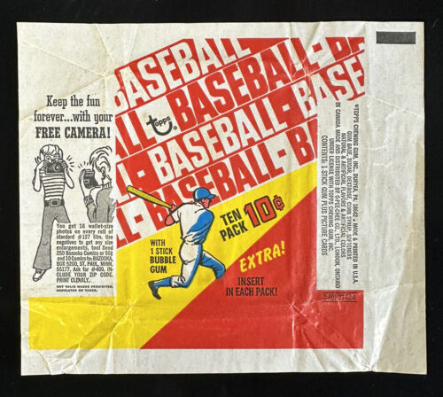 1970 Topps Baseball Card 10-cent Wax Pack Wrapper w/ Camera Ad