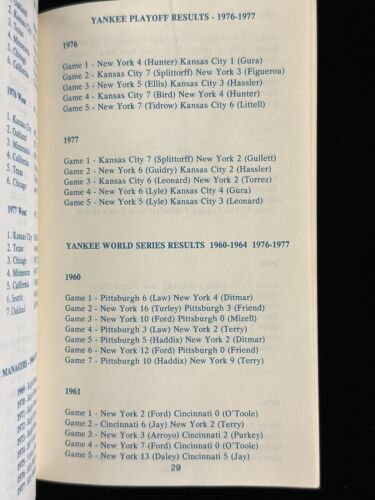 1960-1978 New York Yankees 4.25 x 7” Fact And Quiz Book by Robert Biscontini EX