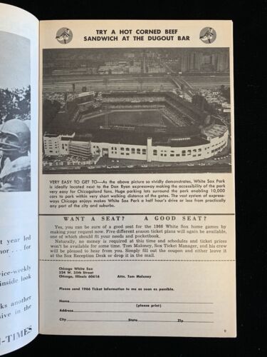 October 1 1965 MLB Program Kansas City Athletics at Chicago White Sox EXMT