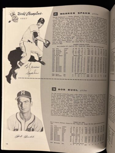 1958 Milwaukee Braves 1957 World Champions Baseball Yearbook w/ Hank Aaron