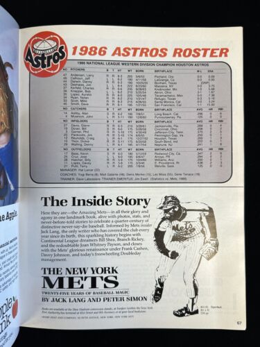 1986 New York Mets NLCS Program vs Houston Astros - Unscored - EX