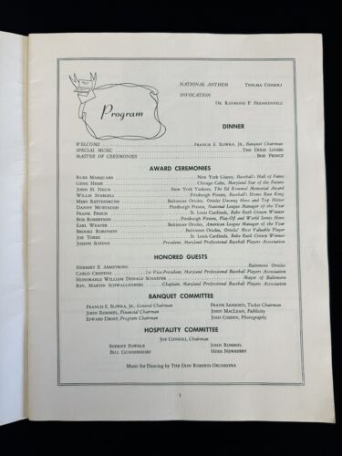 1972 Maryland Baseball Banquet MULTI SIGNED Program 5 sigs w/ RARE Batboy Auto.