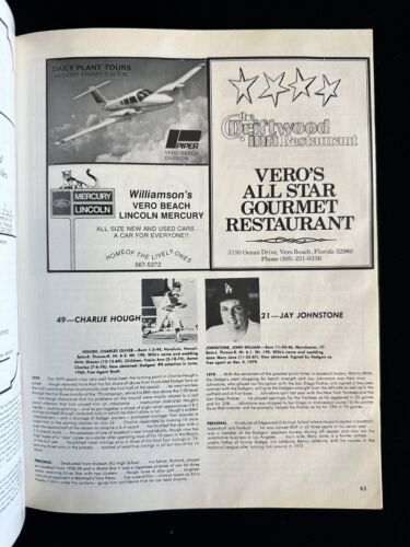 1980 LA Dodgers MULTI SIGNED Spring Training Baseball Program 5 sigs w/ hologram