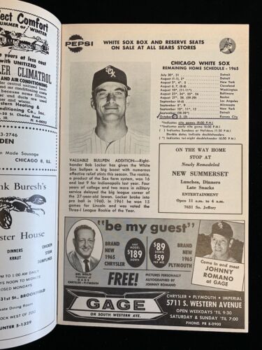 October 1 1965 MLB Program Kansas City Athletics at Chicago White Sox EXMT