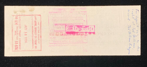 1956 Art Flynn Public Relations Check Payable to Ted Williams