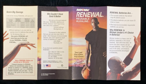 1995 Rayovac Batteries Michael Jordan 3.5x7” Advertising Color Foldout Pamphlet