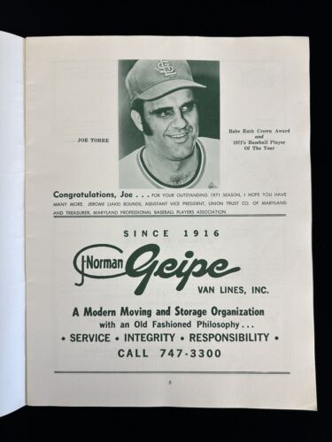 1972 Maryland Baseball Banquet MULTI SIGNED Program 5 sigs w/ RARE Batboy Auto.