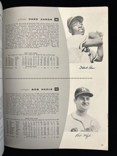 1958 Milwaukee Braves 1957 World Champions Baseball Yearbook w/ Hank Aaron