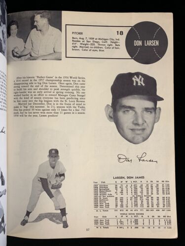 1958 New York Yankees Official Yearbook (4/10 roster) - back cover piece missing