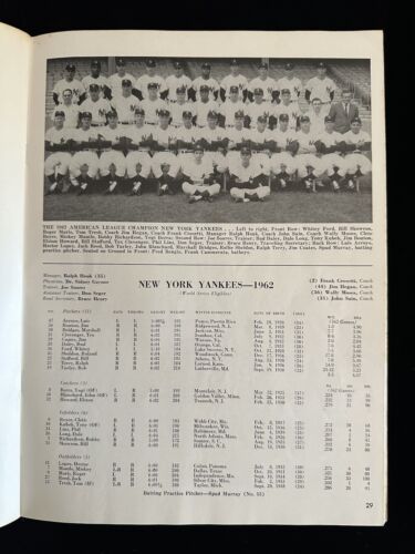 1962 New York Yankees World Series Program vs San Francisco Giants VG-EX