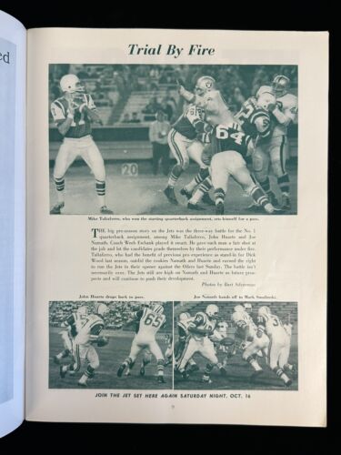 Sept. 18, 1965 NY Jets AFL Football Program Joe Namath 1st Game & 1st TD Pass