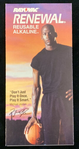 1995 Rayovac Batteries Michael Jordan 3.5x7” Advertising Color Foldout Pamphlet