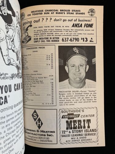 October 1 1965 MLB Program Kansas City Athletics at Chicago White Sox EXMT