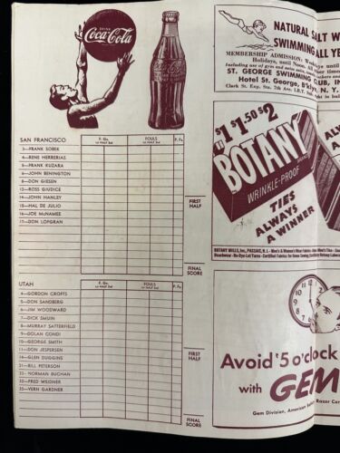 1949 NCAA Basketball NIT Program St. Louis Bowling Green San Francisco Utah VGEX