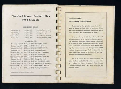 1950 Cleveland Browns NFL Football Press Radio & TV Media Guide