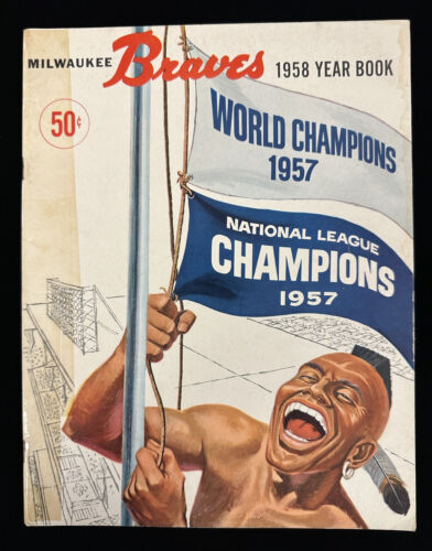 1958 Milwaukee Braves 1957 World Champions Baseball Yearbook w/ Hank Aaron