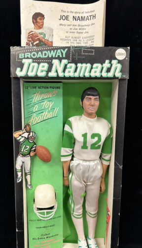 1970 Mego Broadway Joe Namath NY Jets 12” Doll w/ Original Box Helmet & Football