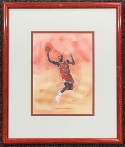 c. 1992 Michael Jordan Chicago Bulls Original Framed 7x9” Artwork by Degra